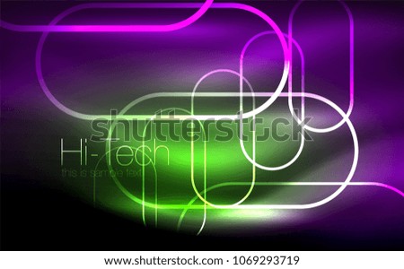 Glowing ellipses dark background, waves and swirl, neon light effect, shiny magic effects. Vector illustration