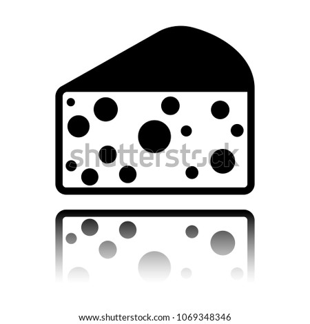 piece of cheese icon. Black icon with mirror reflection on white background