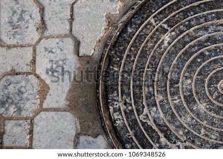 Manhole With Rusty Cover Circular Pattern, Detail Of