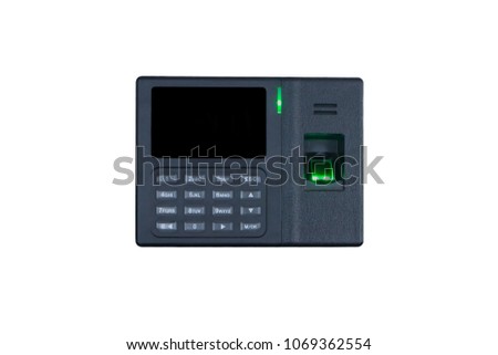 Black fingerprint scanner isolated on white background for security system and time attendance system Royalty-Free Stock Photo #1069362554
