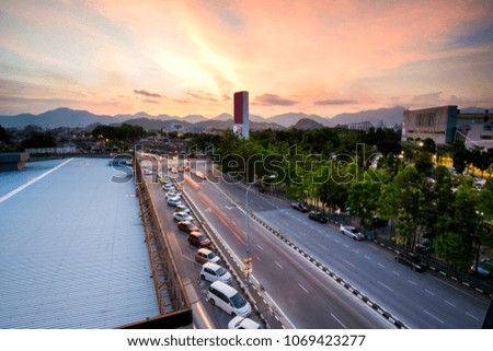 Aerial View of Ipoh,Perak,Malaysia during Stunning Sunset.Visible Noise,Blur when View At Full Resolution.