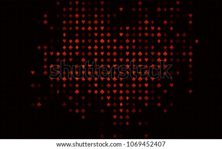 Dark Orange vector template with poker symbols. Shining illustration with hearts, spades, clubs, diamonds. Pattern for booklets, leaflets of gambling houses.