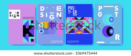 Abstract colorful geometric pattern background for poster design. Blue, yellow, red, orange, pink and green. Vector banner poster template in Eps10.