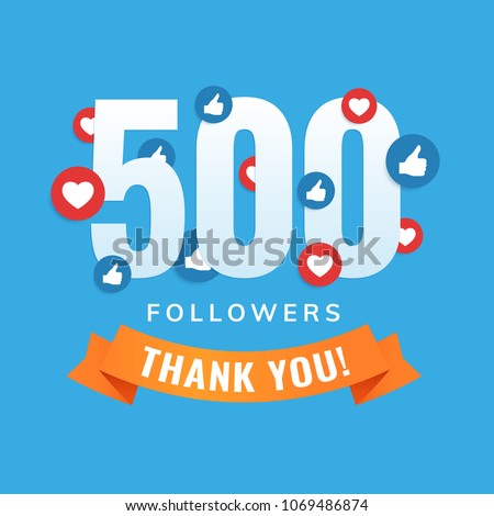 500 followers, social sites post, greeting card vector illustration Royalty-Free Stock Photo #1069486874