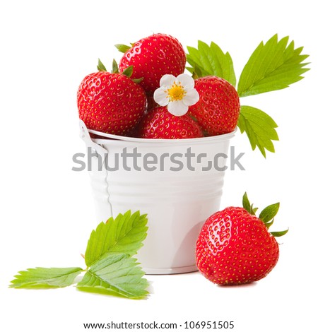 bucket with fresh strawberry on the isolated white background