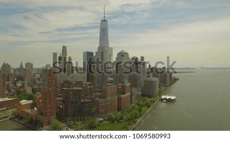 Aerial shot.  Lower Manhattan with new world trade centre building. New York city, USA .