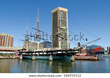 The Inner Harbor area of Baltimore, Maryland in spring