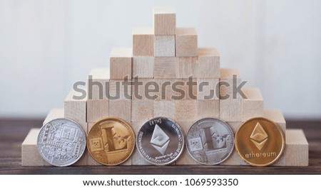 Financial growth concept with white background. Photo (new virtual money) Financial pyramid