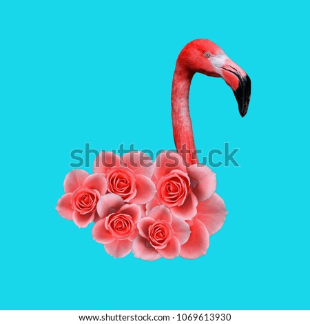 Contemporary art collage, Flamingos Lover Royalty-Free Stock Photo #1069613930
