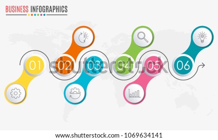 6 steps infographic design. Template for diagram, graph and chart. Timeline design with 6 levels, options, circles. Business presentation concept. Vector illustration.