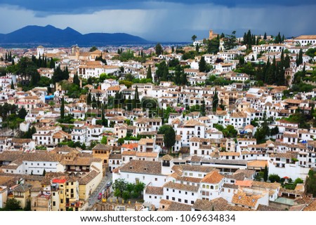 View of  Granada cityspace in cloudy day.    Spain