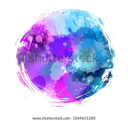Round brushed abstract watercolored background in purple and blue colors. Vector illustration.