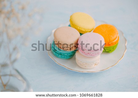 Delicious french dessert. Colorful pastel cake macaron or macaroon