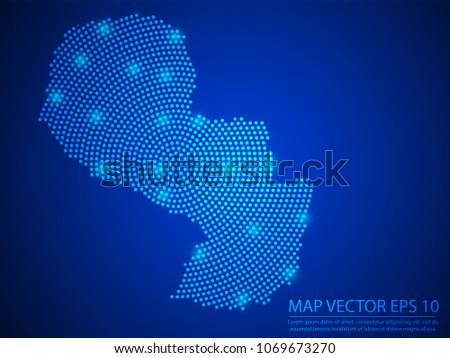 Abstract image Paraguay map from point blue and glowing stars on Blue background.Vector illustration eps 10.