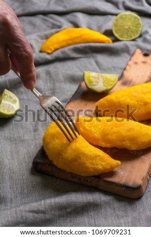 Colombian empanadas, made of meat and fried in oil. Typical dish of South America