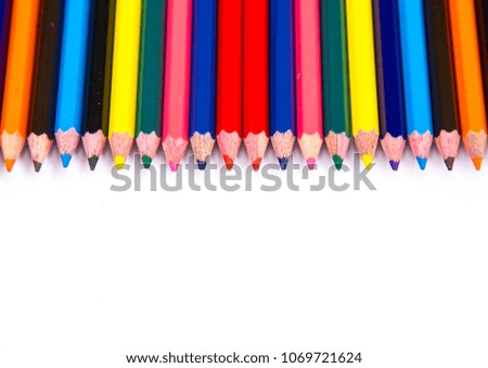 Colorful office supplies in white background