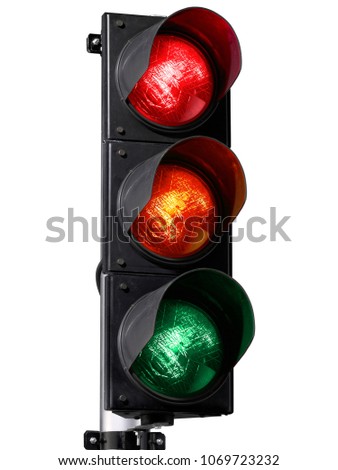 traffic light isolated on white background Royalty-Free Stock Photo #1069723232