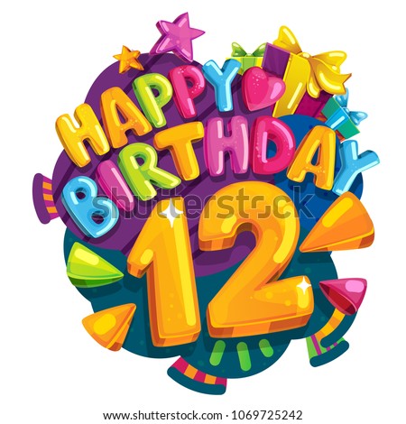 Happy birthday 12 years. Vector color illustration for a party