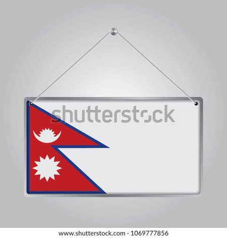 Flag of Nepal. The symbol of the state in the pennant hanging on the rope, 
rectangle hanging. Vector Illustration EPS10.