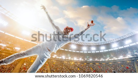 Cricket player on a professional stadium