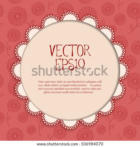 Red background with flowers and vintage frame. Vector eps10 illustration