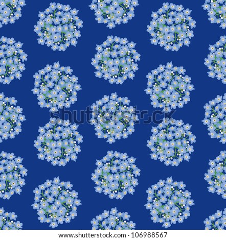 seamless pattern with blue flowers forget-me-not on dark blue background