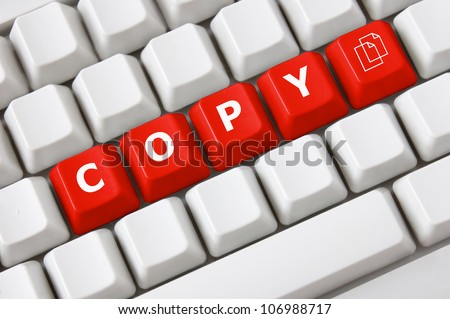Modern keyboard with color button with Copy text and two sheet sign