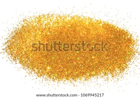Background with holographic golden glitter sparkle on white