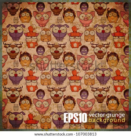 EPS10 vintage background with cartoon animals