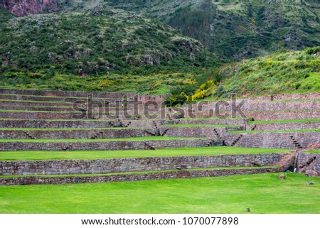 Tipon, Cusco,  Peru; Abril - 2 - 2018: Inca Hydraulics