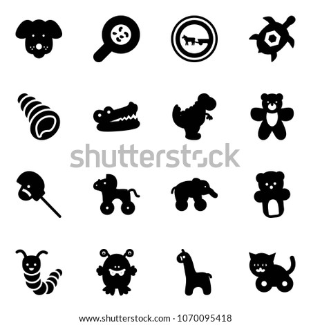 Solid vector icon set - dog vector, bacteria, no cart horse road sign, sea turtle, shell, crocodile, dinosaur toy, bear, stick, wheel, elephant, caterpillar, monster, giraffe, cat