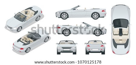 Transfer, Cabriolet car. Cabrio coupe vehicle template vector isolated on white. View front, rear, side, top, isometric. All elements in groups Royalty-Free Stock Photo #1070125178