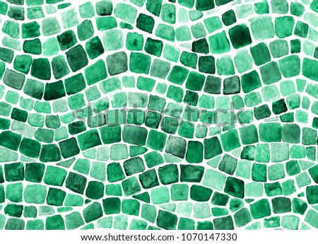 Wave green mosaic illustration hand-drawn with watercolor