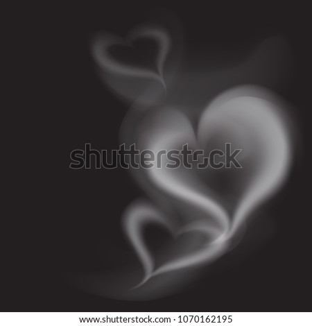 Realistic Smoke Heart on Dark Background. Vector Illustration of Transparent Steam