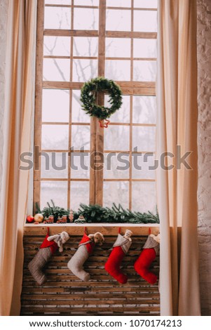 window with New Year's decor