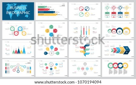 Colorful marketing or management concept infographic charts set. Business design elements for presentation slide templates. Can be used for financial report, workflow layout and brochure design.
