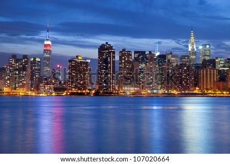 Manhattan Skyline. Image of the Manhattan skyline viewed from Queens at twilight.