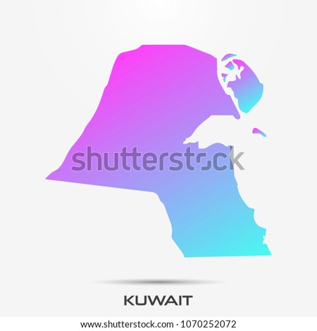 Kuwait map,border with pink and turquoise gradient. Vector illustration