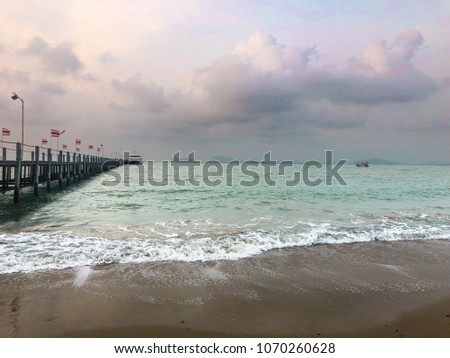 Sea view with bridge and boat, image picture