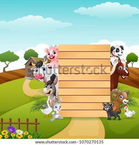 Blank sign board with the farm animals