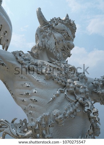 Sculptures at Wat Rong Khun or the white temple of Chiang Rai Thialand