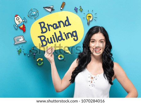 Brand Building with young woman holding a speech bubble