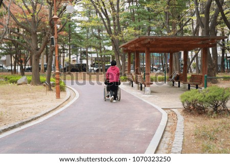 A picture of grandmother, grandfather, and old couple walking in the park.