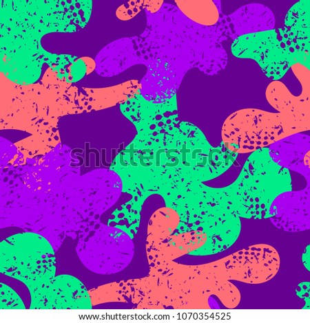 Abstract seamless military pattern. Camouflage repeated ornament. colorful big blotch marks of an irregular chaotic form. Grunge urban wall. textured wallpaper for textile, clothes, wrapping paper