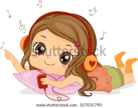 Illustration Featuring a Girl Listening to Music
