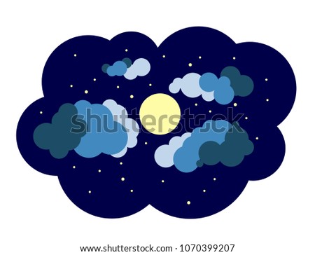 Moon with clouds in the night sky. Can be used for print, poster, postcard.