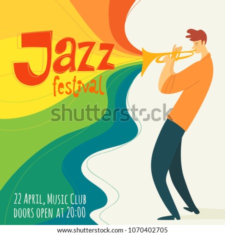 Vector jazz festival poster with musicion playing trumpet