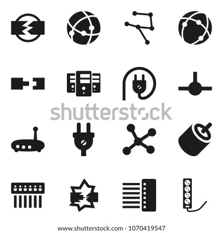 Flat vector icon set - rca vector, connect, connection, network, disconnection, server, hub, router, power plug, multi socket