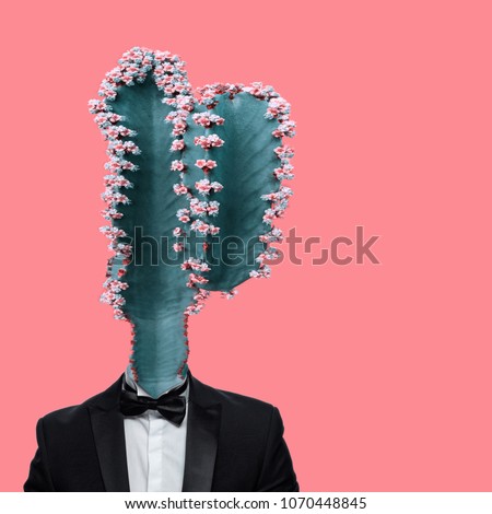 Contemporary Art Collage, Concept of a mans body with a cactus flower head