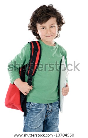 adorable child student  a over white background